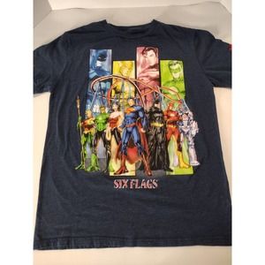 SIX FLAGS Superman Flash Green Lanten Batman Roller Coasters Size Small